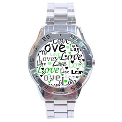 Green  Valentine s Day Pattern Stainless Steel Analogue Watch by Valentinaart