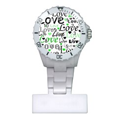 Green  Valentine s Day Pattern Plastic Nurses Watch by Valentinaart