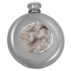 Down Comforter Feathers Goose Duck Feather Photography Round Hip Flask (5 Oz) by yoursparklingshop