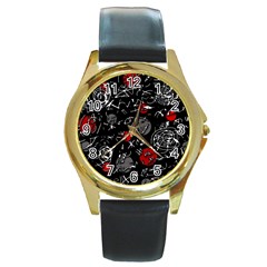 Red Mind Round Gold Metal Watch by Valentinaart