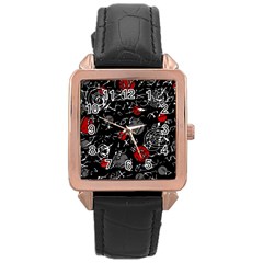 Red Mind Rose Gold Leather Watch  by Valentinaart