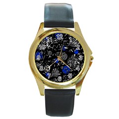 Blue Mind Round Gold Metal Watch by Valentinaart