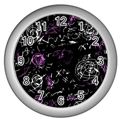 Abstract Mind - Magenta Wall Clocks (silver)  by Valentinaart