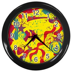 Yellow confusion Wall Clocks (Black)