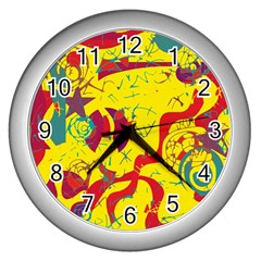 Yellow confusion Wall Clocks (Silver) 