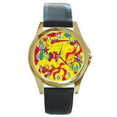 Yellow confusion Round Gold Metal Watch