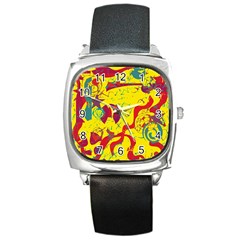 Yellow confusion Square Metal Watch