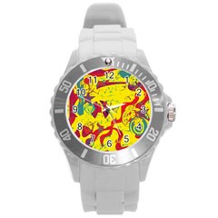 Yellow confusion Round Plastic Sport Watch (L)