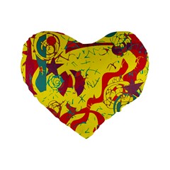 Yellow confusion Standard 16  Premium Flano Heart Shape Cushions