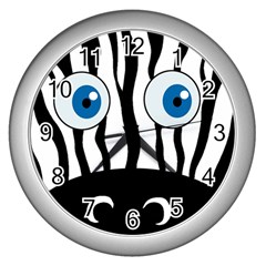 Blue Eye Zebra Wall Clocks (silver)  by Valentinaart