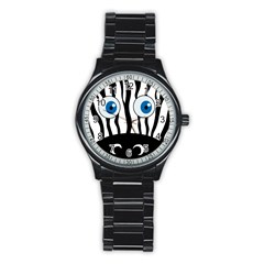 Blue Eye Zebra Stainless Steel Round Watch by Valentinaart