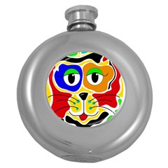 Colorful Cat Round Hip Flask (5 Oz) by Valentinaart