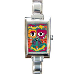 Colorful Cat 2  Rectangle Italian Charm Watch by Valentinaart