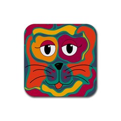 Colorful Cat 2  Rubber Coaster (square)  by Valentinaart