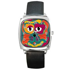 Colorful Cat 2  Square Metal Watch by Valentinaart