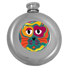 Colorful Cat 2  Round Hip Flask (5 Oz) by Valentinaart