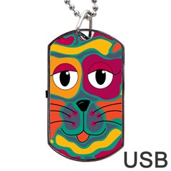 Colorful Cat 2  Dog Tag Usb Flash (one Side) by Valentinaart