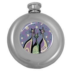 Cats Round Hip Flask (5 Oz) by Valentinaart