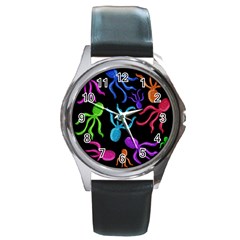 Colorful octopuses pattern Round Metal Watch