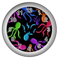 Colorful octopuses pattern Wall Clocks (Silver) 