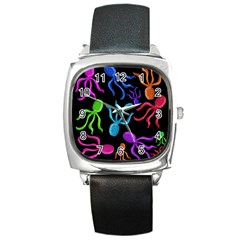 Colorful octopuses pattern Square Metal Watch