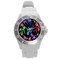 Colorful Octopuses Pattern Round Plastic Sport Watch (l) by Valentinaart