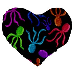 Colorful octopuses pattern Large 19  Premium Heart Shape Cushions