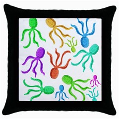 Octopuses Pattern Throw Pillow Case (black) by Valentinaart