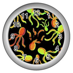 Octopuses Pattern 2 Wall Clocks (silver)  by Valentinaart