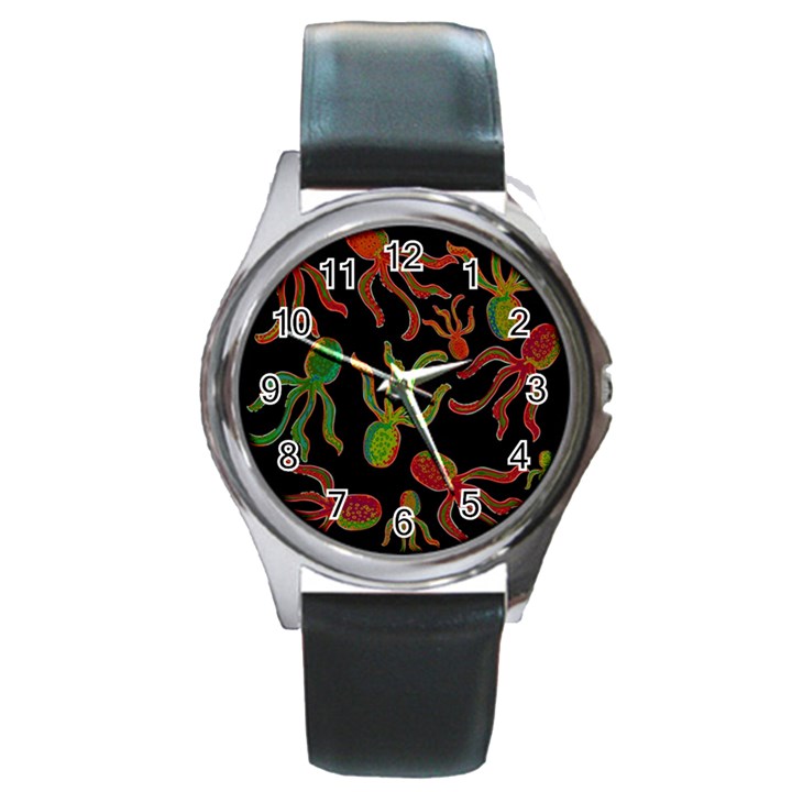 Octopuses pattern 4 Round Metal Watch