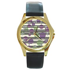 Purple and green elegant pattern Round Gold Metal Watch