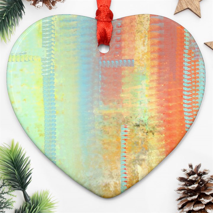 Unique abstract in green, blue, orange, gold Ornament (Heart) 