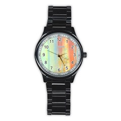 Unique Abstract In Green, Blue, Orange, Gold Stainless Steel Round Watch by digitaldivadesigns