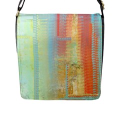 Unique Abstract In Green, Blue, Orange, Gold Flap Messenger Bag (l)  by digitaldivadesigns