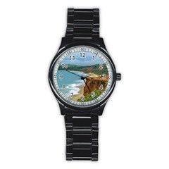 Aerial Seascape Scene Pipa Brazil Stainless Steel Round Watch by dflcprints