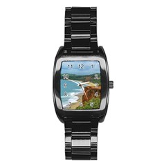 Aerial Seascape Scene Pipa Brazil Stainless Steel Barrel Watch by dflcprints