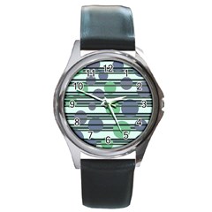 Green simple pattern Round Metal Watch