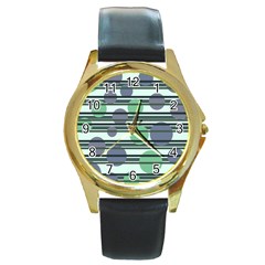 Green Simple Pattern Round Gold Metal Watch by Valentinaart