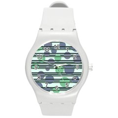 Green Simple Pattern Round Plastic Sport Watch (m) by Valentinaart