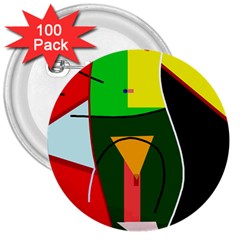 Abstract Lady 3  Buttons (100 Pack) 