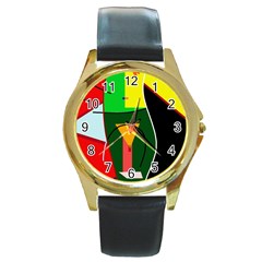 Abstract Lady Round Gold Metal Watch