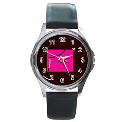 Pink Square  Round Metal Watch by Valentinaart