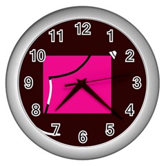 Pink Square  Wall Clocks (silver)  by Valentinaart