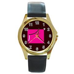 Pink Square  Round Gold Metal Watch by Valentinaart