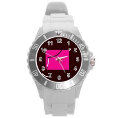 Pink Square  Round Plastic Sport Watch (l)