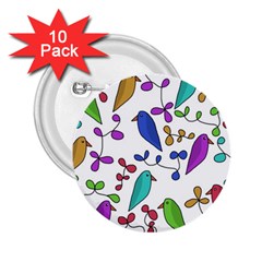 Birds And Flowers 2 25  Buttons (10 Pack) 