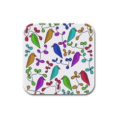 Birds And Flowers Rubber Square Coaster (4 Pack) 