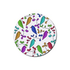 Birds And Flowers Rubber Round Coaster (4 Pack) 