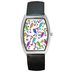 Birds And Flowers Barrel Style Metal Watch by Valentinaart