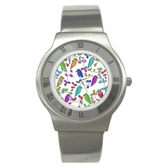 Birds And Flowers Stainless Steel Watch